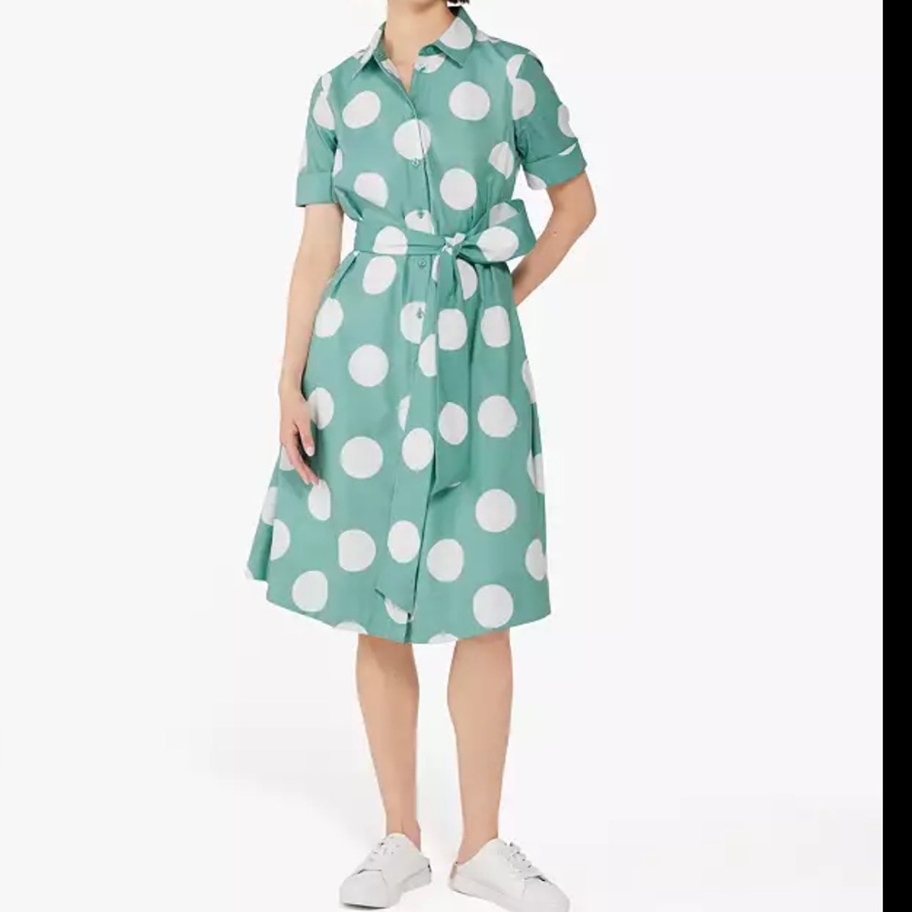 Kate Spade Grand Dot Midi Shirtdress Size XS Women Preppy Pockets Cotton Blend